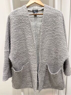 Avant Toi Light Gray Bouclé Open Cardigan with Pockets